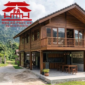 Nhà lắp ghép 1 trệt 1 lầu(gỗ tự nhiên)