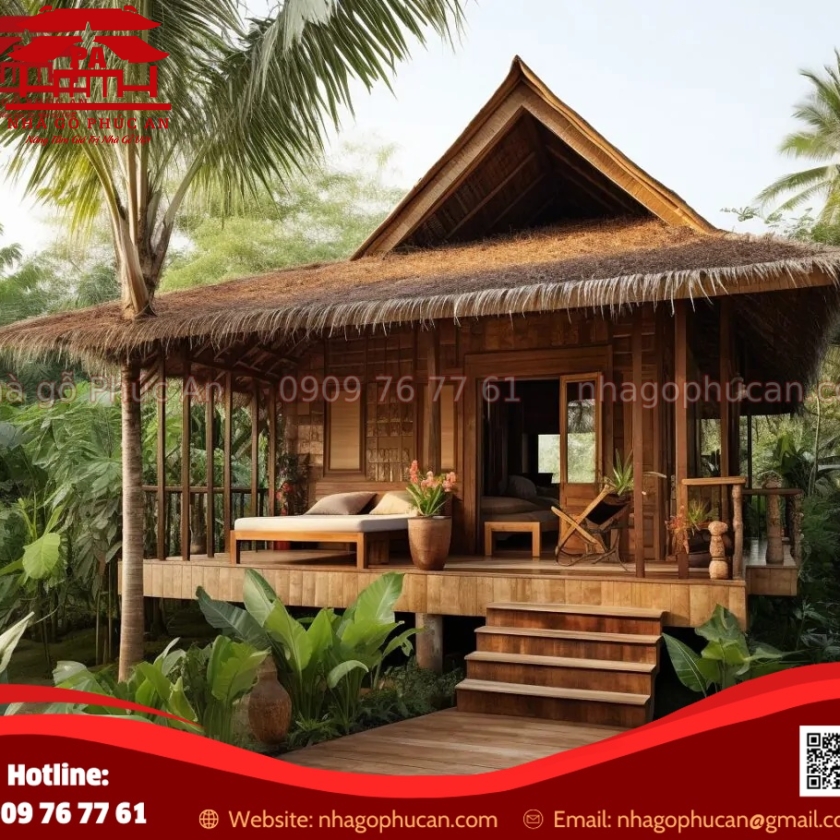 Mẫu chòi gỗ lợp mái lá