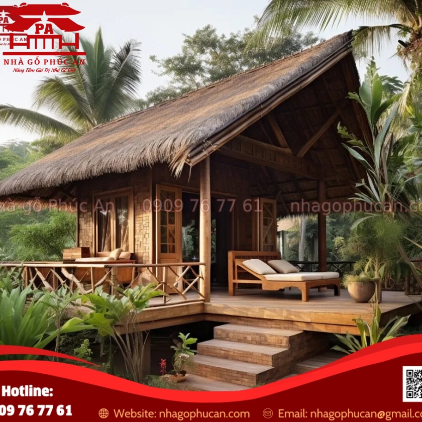 Mẫu chòi gỗ lợp mái lá