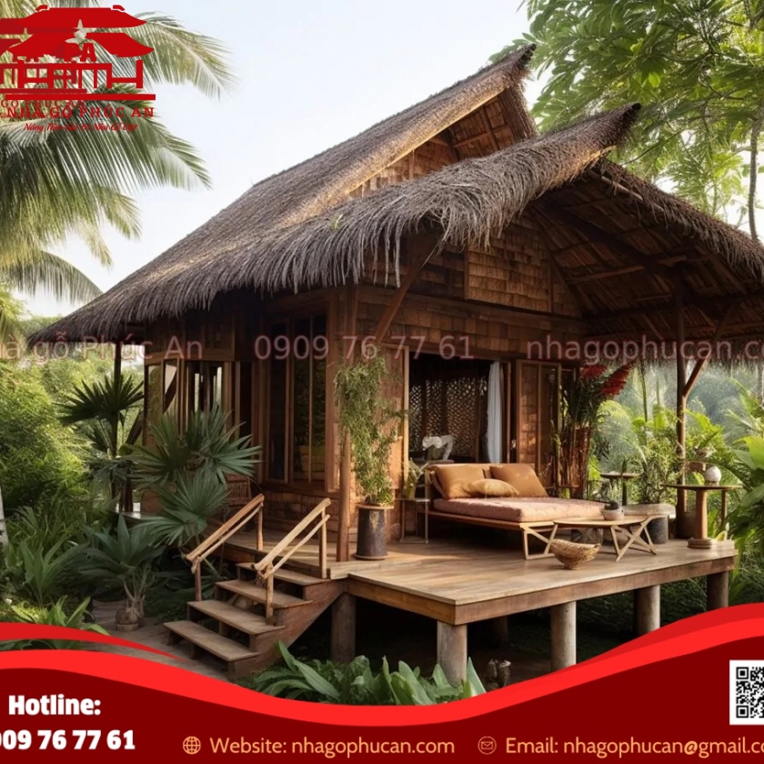 Mẫu chòi gỗ lợp mái lá