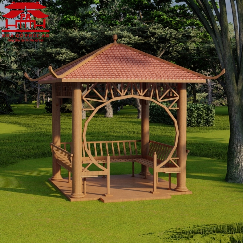 Chòi tứ giác cột tròn Gỗ Muồng