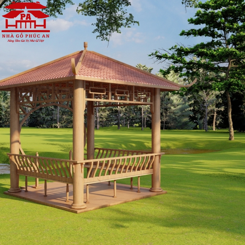 Chòi tứ giác cột tròn Gỗ Muồng